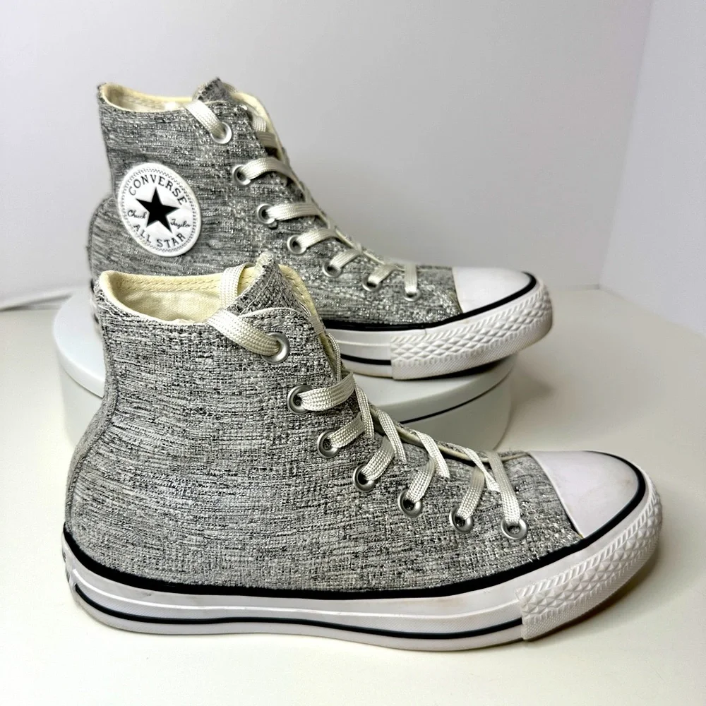 CONVERSE ALL STARS Women’s High Top Sneakers in gray and silver tweed Size 7 - Picture 3 of 8